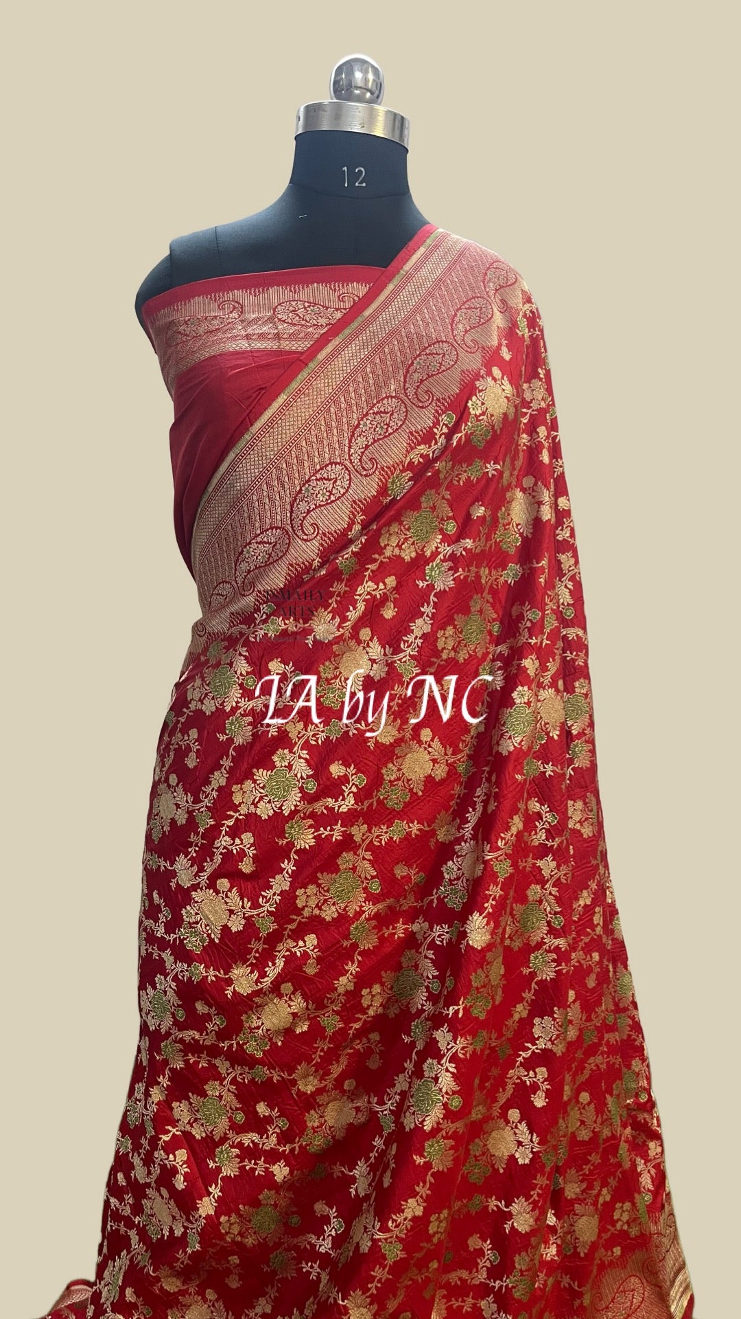 Carmine Banarasi Pure Katan Silk Pattu Meenakari Saree