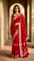 Crimson Banarasi Pure Khaddi Georgette Kadwa Saree