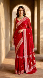 Crimson Banarasi Pure Khaddi Georgette Kadwa Saree