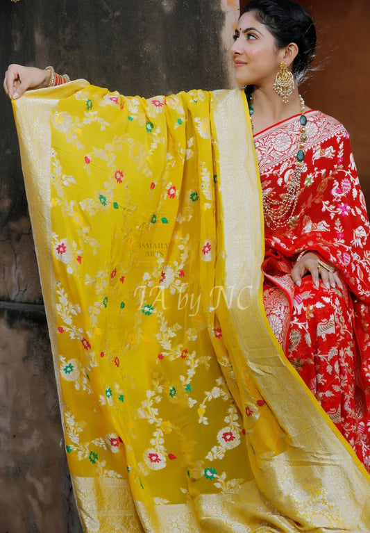 Bumblebee Banarasi Pure Khaddi Georgette Meenakari Dupatta