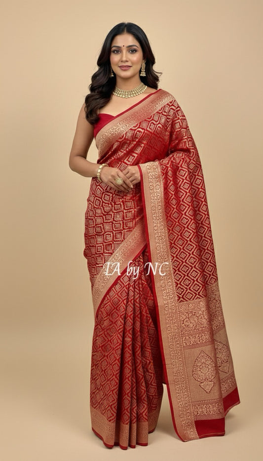Crimson Banarasi Pure Khaddi Georgette Saree