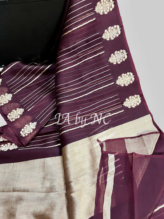 Hickory Banarasi Pure Kora Organza Kadwa Saree