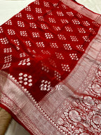 Carmine Banarasi Pure Khaddi Georgette Saree