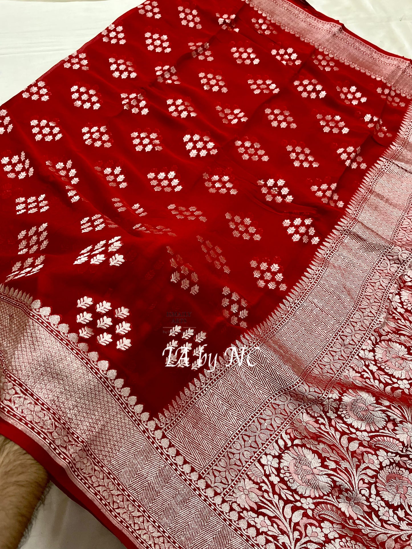 Carmine Banarasi Pure Khaddi Georgette Saree