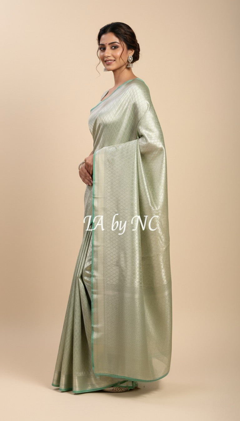 Turquoise Banarasi Pure Tissue Silk Brocade Saree