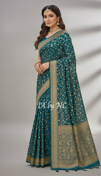 Turquoise Banarasi Pure Khaddi Georgette Saree