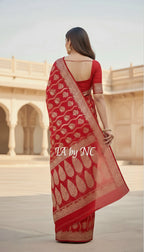 Crimson Banarasi Pure Khaddi Georgette Saree