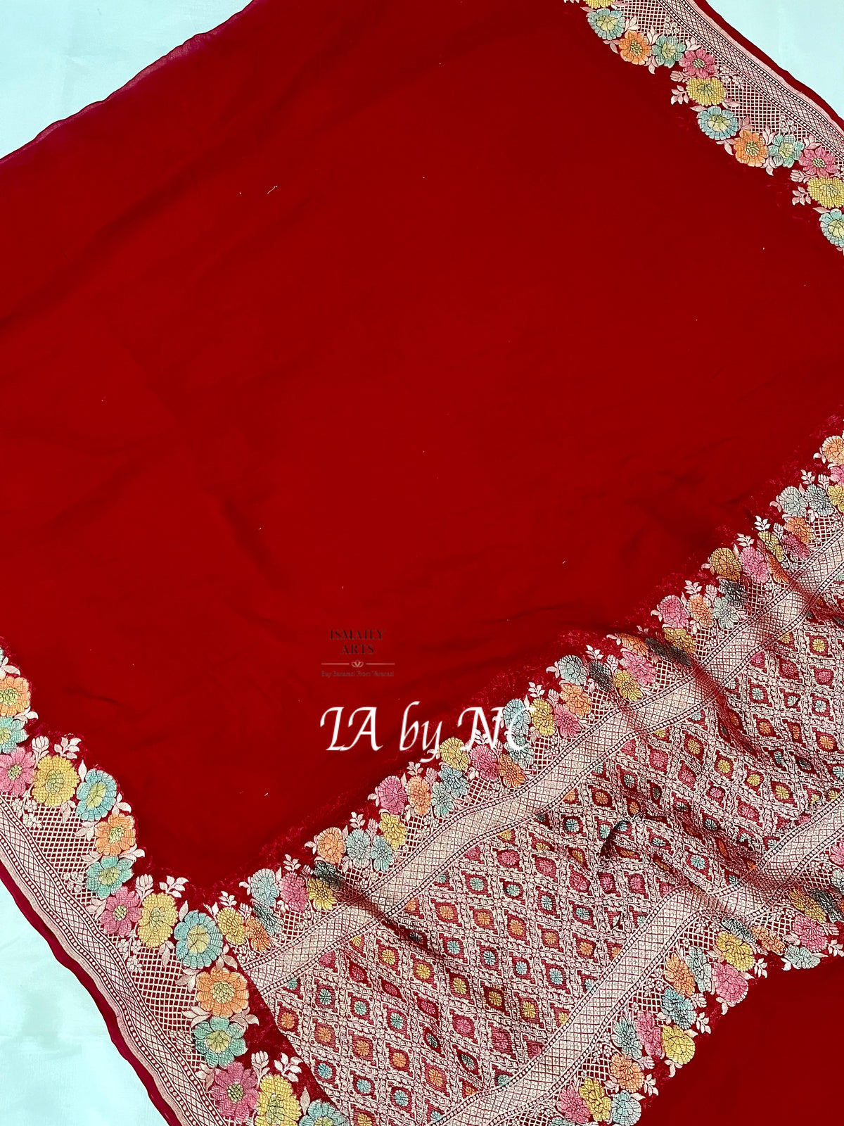 Carmine Banarasi Pure Khaddi Georgette Dupatta