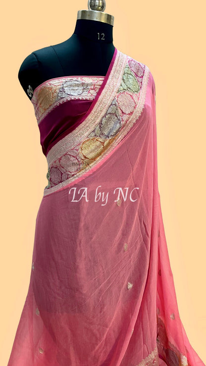 French Banarasi Pure Khaddi Georgette Kadwa Saree