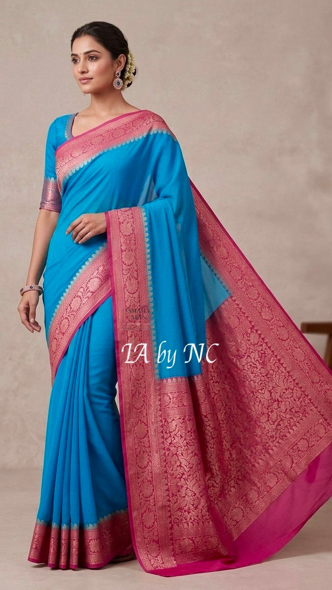 Azure Banarasi Pure Chiffon Georgette Saree