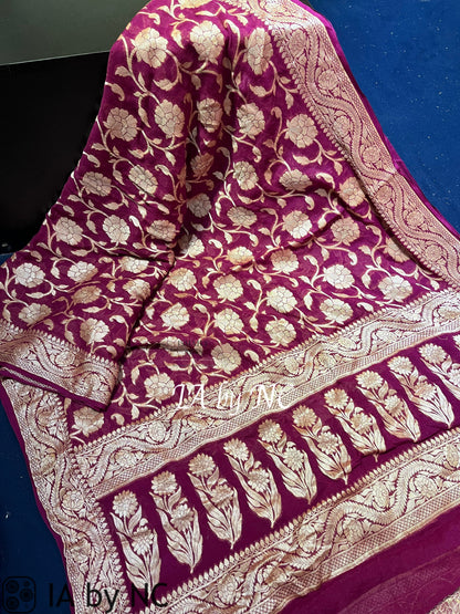 Byzantine Banarasi Pure Chiffon Georgette Saree