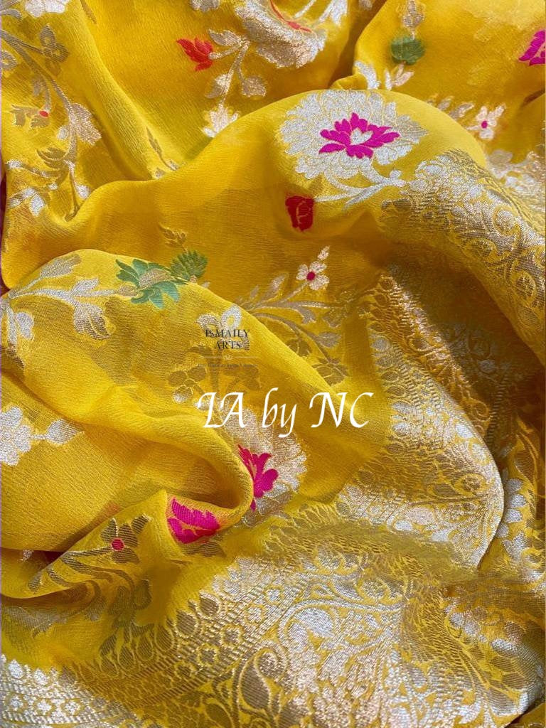 Tuscany Banarasi Pure Khaddi Georgette Meenakari Saree