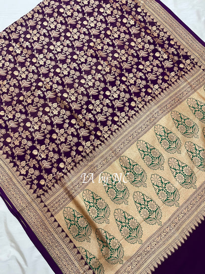 Plum Banarasi Pure Khaddi Georgette Saree