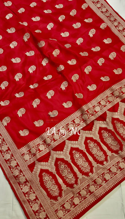 Crimson Banarasi Mashru Katan Silk Saree