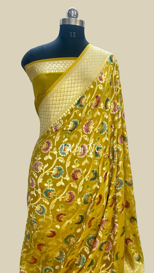 Trombone Banarasi Pure Khaddi Georgette Saree