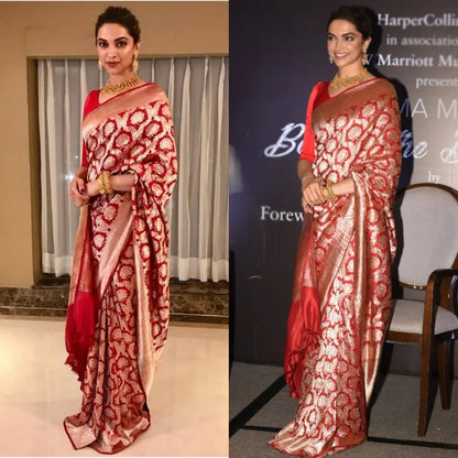 Deepika Padukone’s Red Banarasi Pure Katan Silk Saree