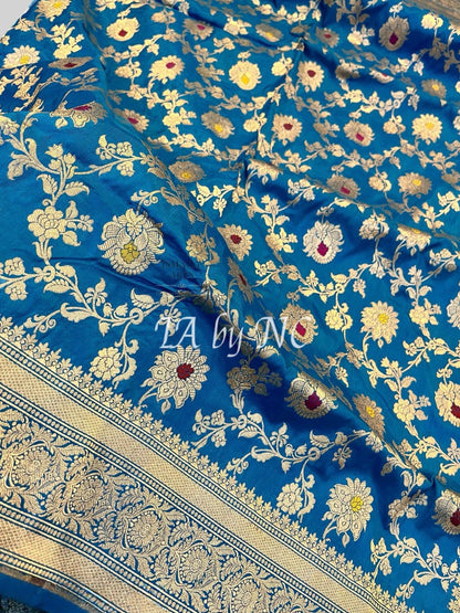 Azure Banarasi Pure Katan Silk Meenakari Pattu Saree