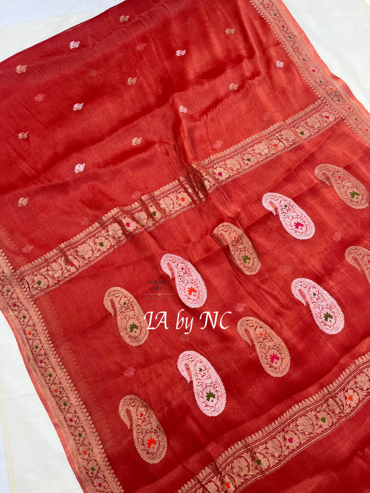 Scarlet Banarasi Pure Khaddi Tissue Georgette Kadwa Saree