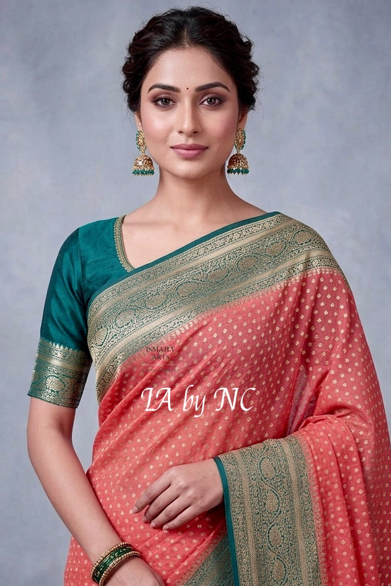Scarlet Banarasi Pure Khaddi Georgette Saree