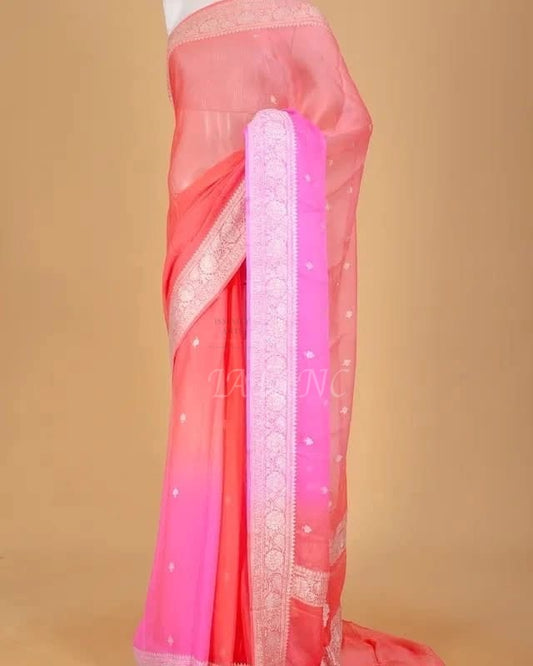 Pink Banarasi Pure Khaddi Georgette Kadwa Saree