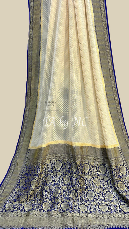 Offwhite Banarasi Pure Khaddi Georgette Saree