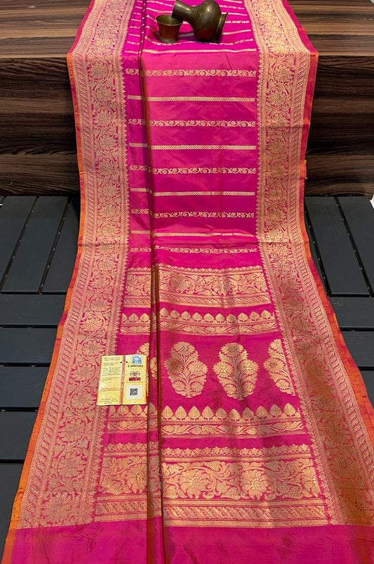 French Banarasi Pure Katan Silk Kadwa Saree
