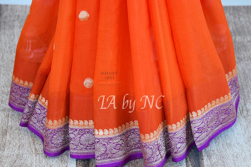 Scarlet Banarasi Pure Khaddi Georgette Kadwa Saree