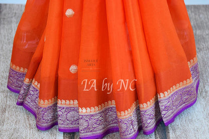 Scarlet Banarasi Pure Khaddi Georgette Kadwa Saree