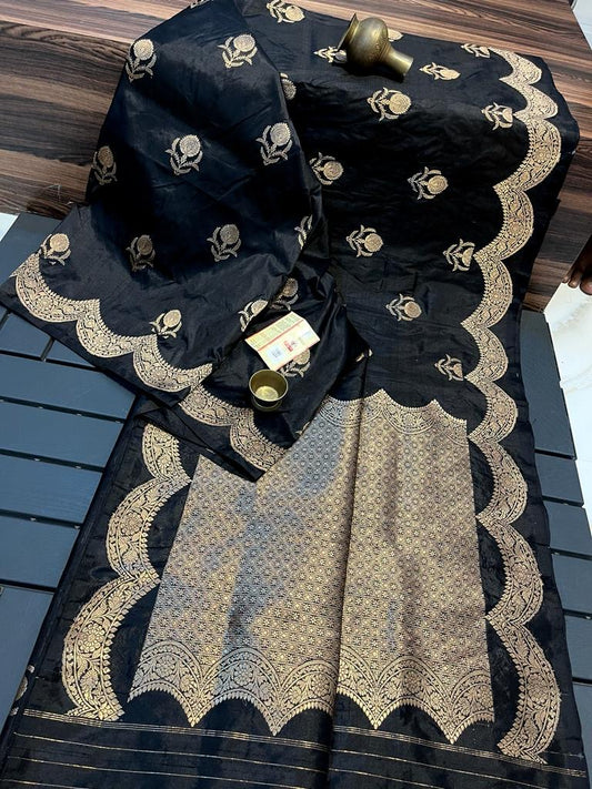 Black Banarasi Pure Katan Silk Kadwa Saree