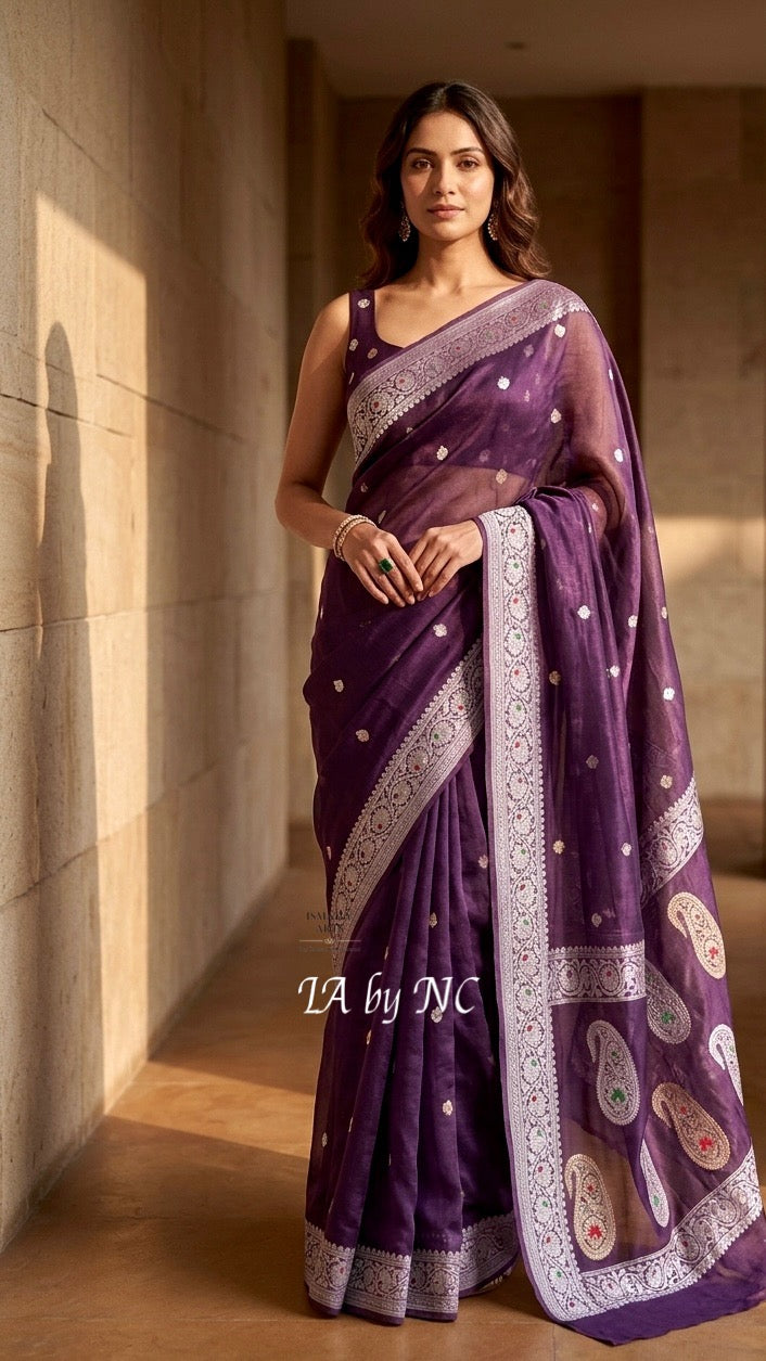 Byzantine Banarasi Pure Khaddi Tissue Georgette Kadwa Saree