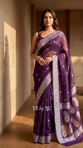 Byzantine Banarasi Pure Khaddi Tissue Georgette Kadwa Saree