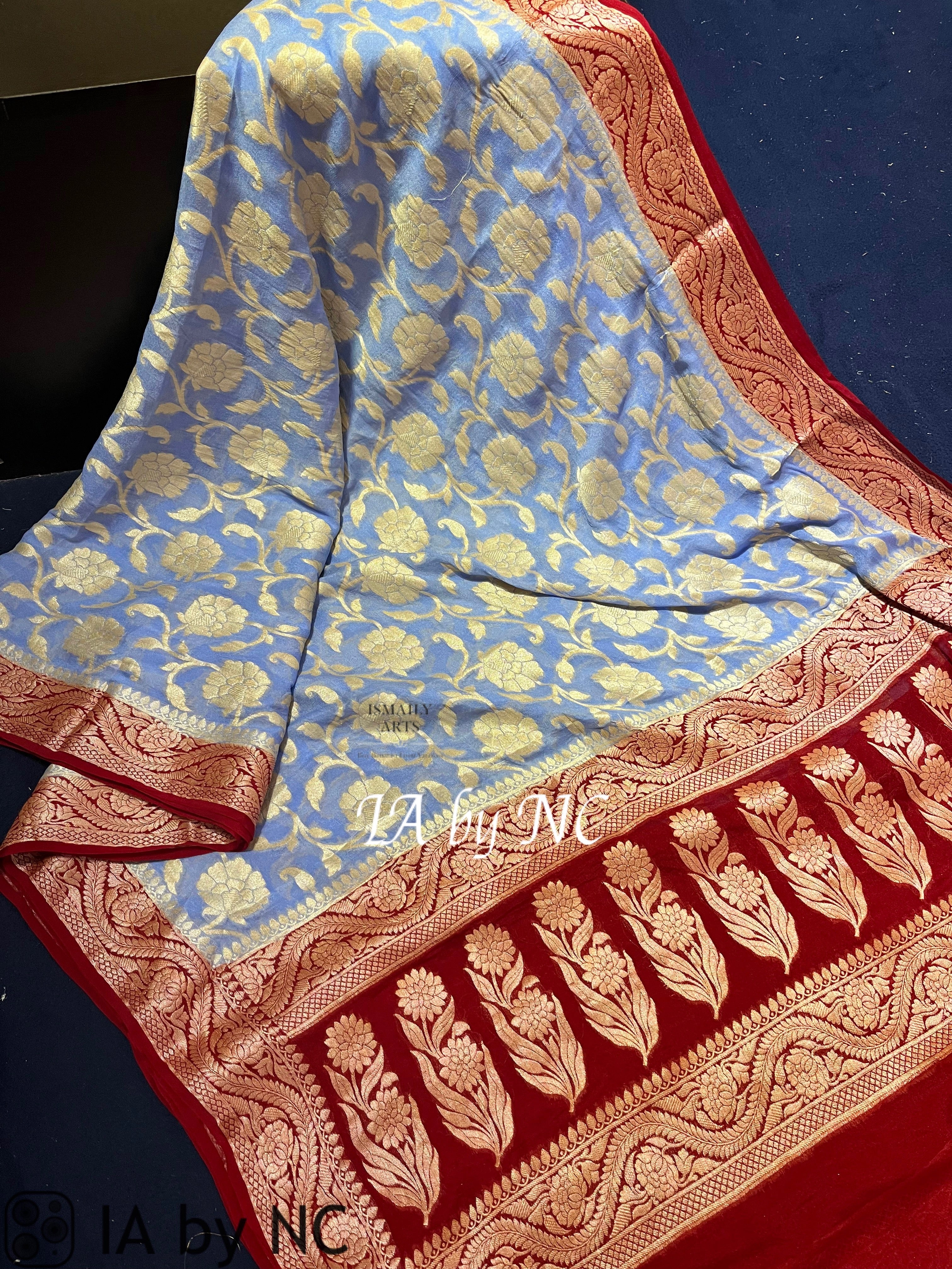 Steel Banarasi Pure Chiffon Georgette Saree