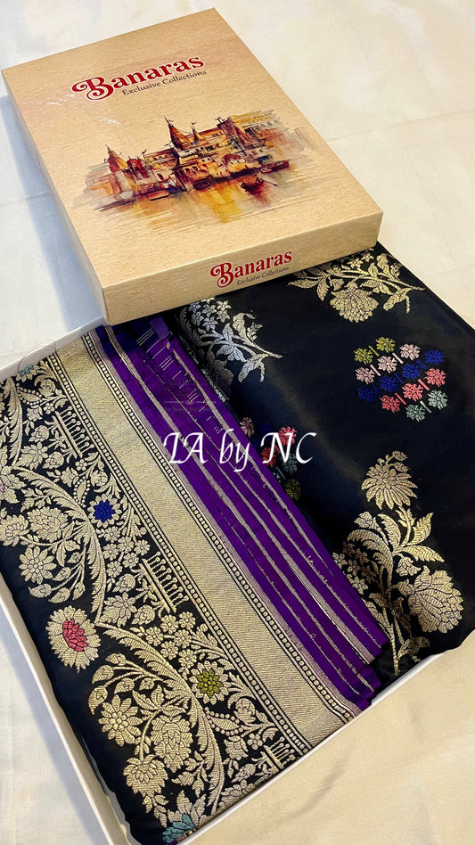 Black Banarasi Pure Katan Silk Kadwa Saree