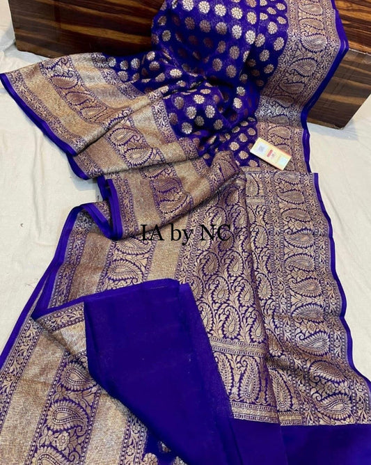 Navy Banarasi Pure Khaddi Georgette Saree