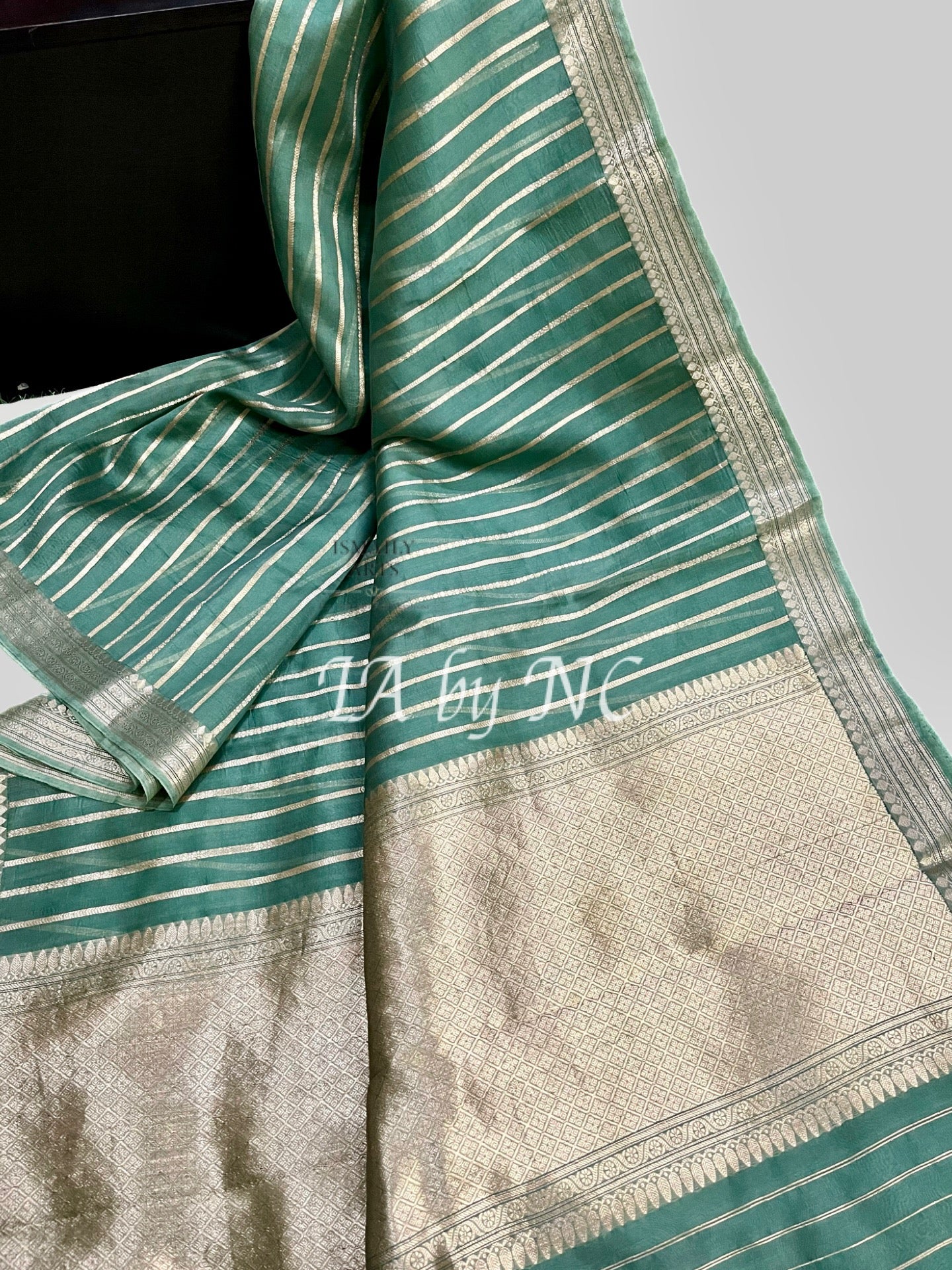 Teal Banarasi Pure Kora Organza Kadwa Saree