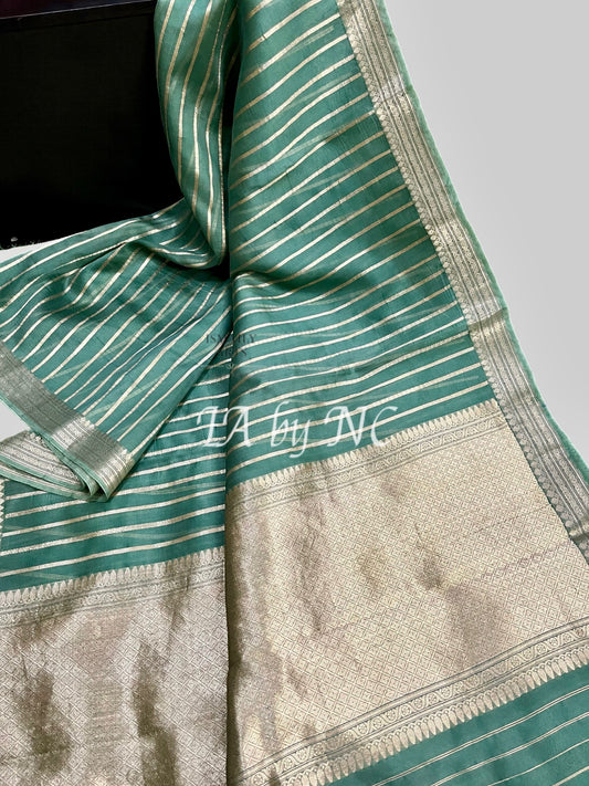 Teal Banarasi Pure Kora Organza Kadwa Saree