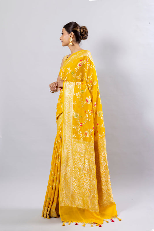 Tuscany Banarasi Pure Khaddi Georgette Meenakari Saree
