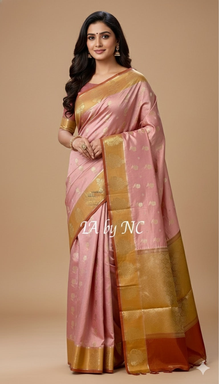 French Banarasi Pure Katan Silk Raw Mango Saree
