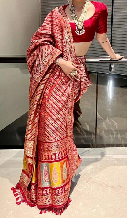 Crimson Banarasi Pure Munga Silk Brocade Saree