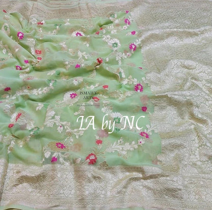 Mint Banarasi Pure Khaddi Georgette Meenakari Saree