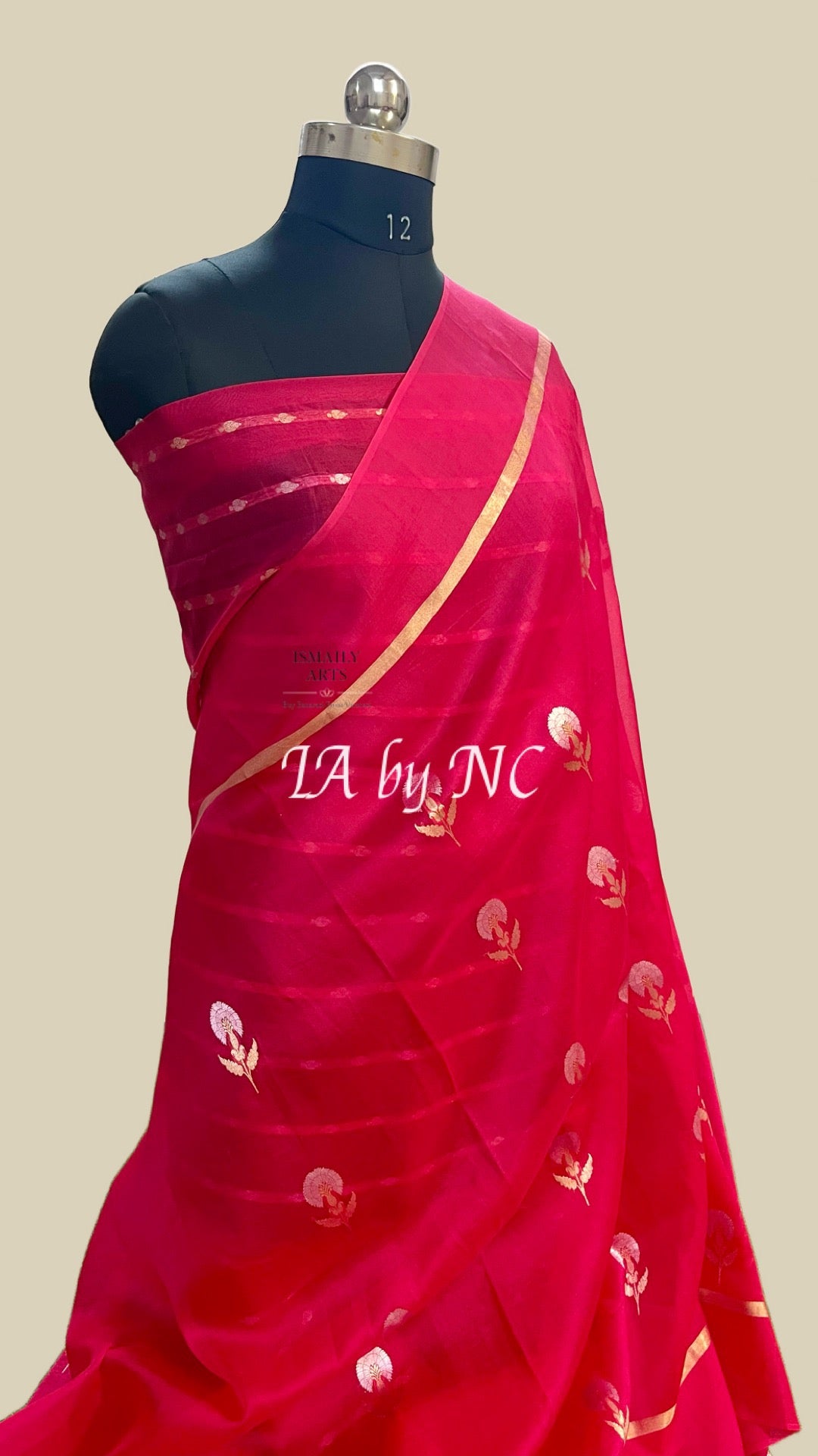 Cerise Banarasi Pure Kora Silk Saree