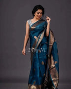 Teal Banarasi Pure Kora Silk Kadwa Saree