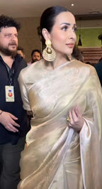 Malaika Arora Beige Banarasi Pure Tissue Silk Saree