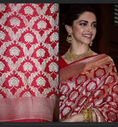Deepika Padukone’s Red Banarasi Pure Katan Silk Saree