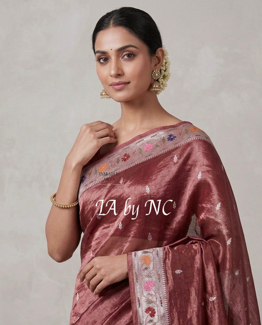 Burgundy Banarasi Pure Tissue Silk Designer Saree
