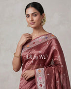 Burgundy Banarasi Pure Tissue Silk Designer Saree