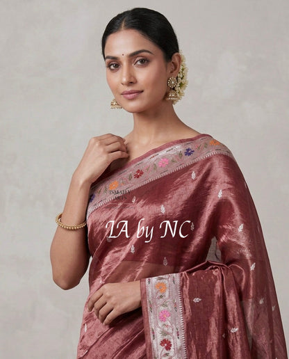 Burgundy Banarasi Pure Tissue Silk Designer Saree