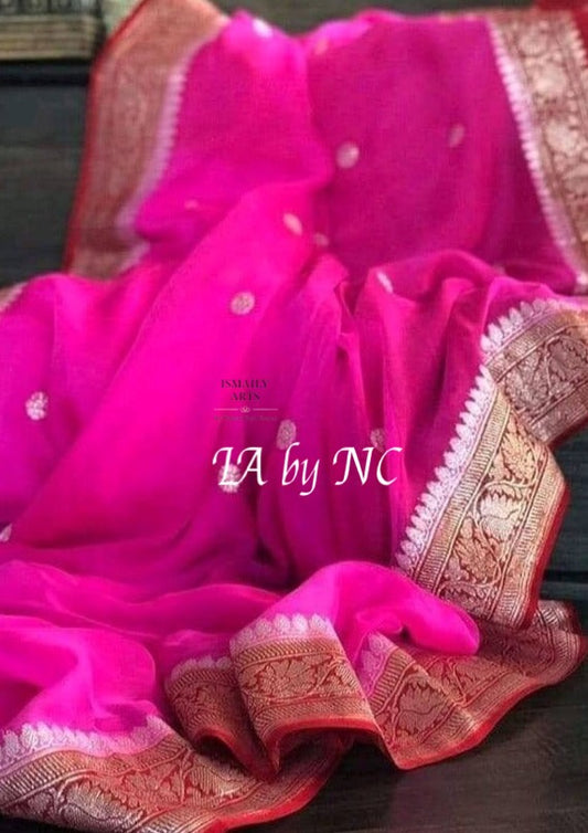 Rani Banarasi Pure Khaddi Georgette Kadwa Saree