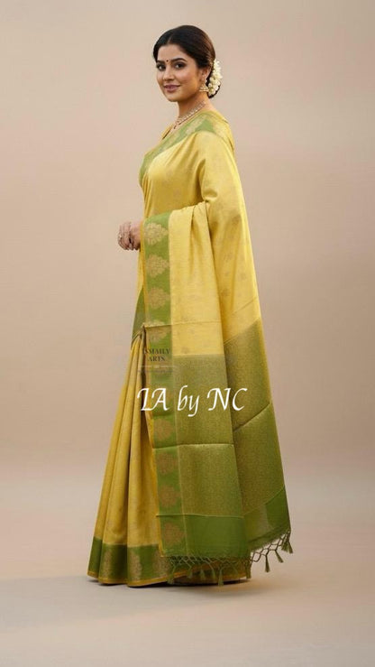 Bumblebee Banarasi Pure Katan Silk Raw Mango Saree