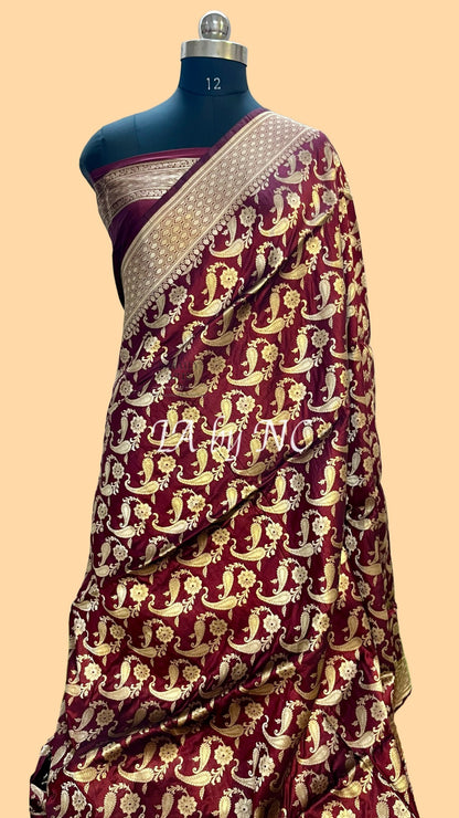 Mahogany Banarasi Pure Katan Silk Pattu Saree